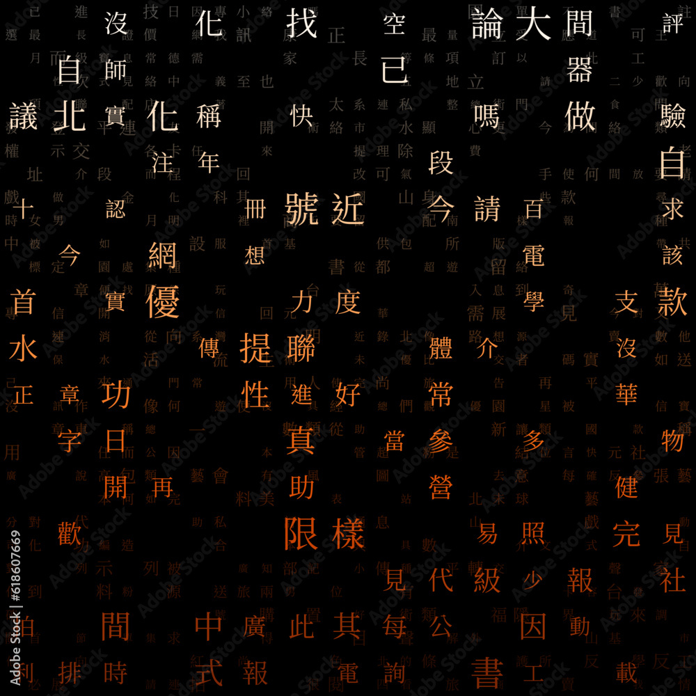 Poster letters matrix background. random characters of chinese traditional alphabet. gradient matrix patter
