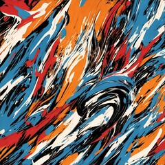 Obraz na płótnie Canvas An abstract painting with red, blue, and orange colors