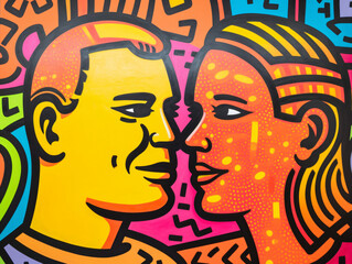 A graffiti style illustration of a man and a woman kissing Generative Ai