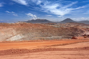 View of the pit of an open-pit copper mine in Peru