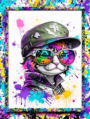 gatito con gorra militar y gafas de sol