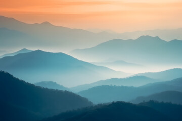 Obraz premium Amazing nature scenery, mountains under morning mist - AI generated