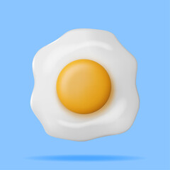 3D Fried Egg Isolated. Render Cartoon Egg Breakfast Icon. Dairy Food and Grocery. Easter Mockup Concept. Realistic Vector illustration.