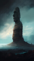 An easter island giant statue on an island Generative Ai