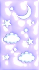 16:9お星様と月の空ぷっくり3D風壁紙♪