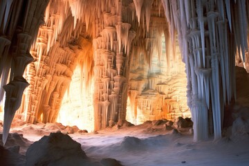 Fototapeta na wymiar stock photo of a design inside cave show stalactites and stalagmites photography