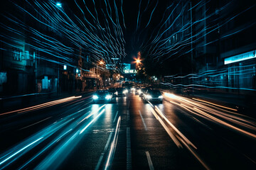 Fototapeta na wymiar Night city in light lines. Generative AI
