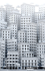Fototapeta na wymiar Beautiful cityscape with periodic buildings. 3D rendering illustration