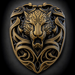 Metal engraved animal logo black& gold front facing view"ai genarated "