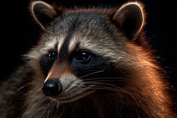 Wild raccoon in the forest. Generative AI