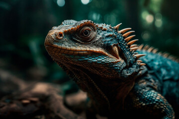 Fototapeta premium Scary lizard up close. Generative AI