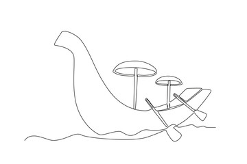 A boat with an umbrella. Onam one-line drawing