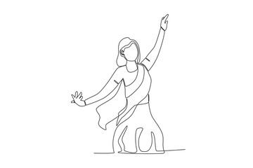 A woman dancing at an Onam festival. Onam one-line drawing