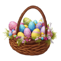 easter eggs in basket on Transparent background (PNG)