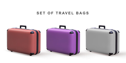 3D realistic set travel bags on white background. Vector illustration.