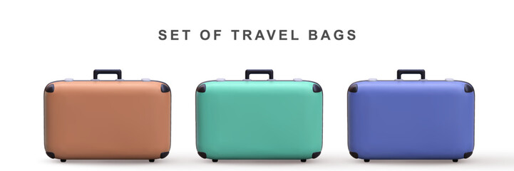 3D set travel bags on white background. Vector illustration.