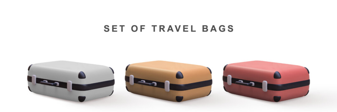 3D realistic set travel bags. Vector illustration.