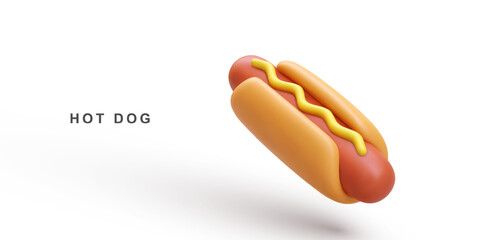 3d realistic fly Hot Dog on white background. Vector illustration.