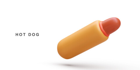 3d realistic fly Hot Dog. Vector illustration.