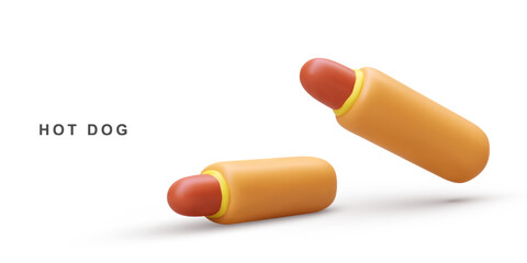 3d realistic two Hot Dog. Vector illustration.