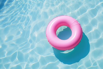 Fototapeta na wymiar pool ring float in swimming pool, water reflections in swimming pool summer