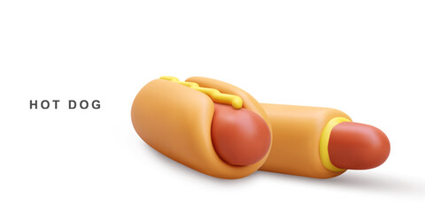 Two realistic Hot Dog on white background. Vector illustration.