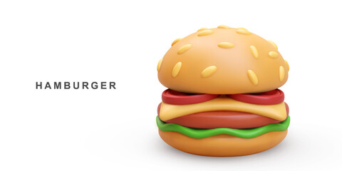3d realistic Hamburger on white background. Vector illustration.