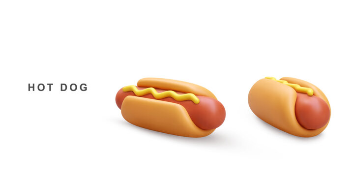 3d realistic two Hot Dog on white background. Vector illustration.