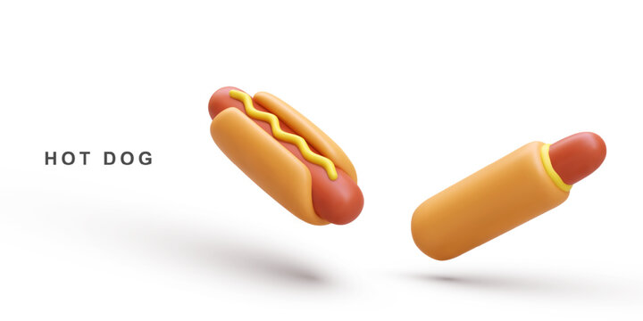 3d realistic two fly Hot Dog on white background. Vector illustration.