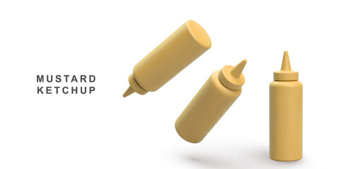 3d realistic set mustard ketchup on white background. Vector illustration.