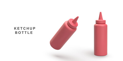3d realistic two ketchup bottle on white background. Vector illustration.