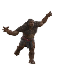 Fantasy Troll running in aggressive pose. Isolated 3D illustration.