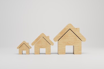 Icon of a wooden houses on a white background. 3D render