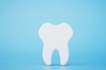 The concept of dental treatment. Silhouette of a tooth on a blue background. copy paste. 3D render