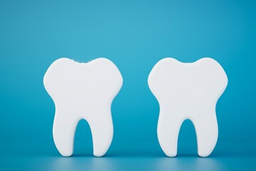 The concept of dental treatment. Silhouette of a teeth on a blue background. copy paste. 3D render