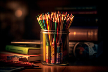 There are colored pencils on the table. Generative AI