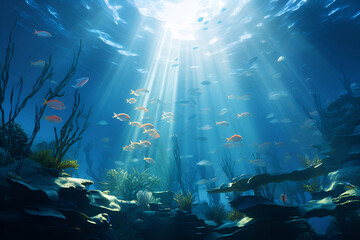Fototapeta na wymiar under water world in the morning with tips of fish