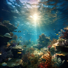under water world in the morning with tips of fish