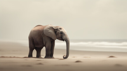 Fototapeta na wymiar Elephant Walking Along the Ocean Shoreline - Unforgettable Blend of Wildlife and Seascape Beauty - African/Asian Elephant (Loxodonta Africana / Elephas Maximus). Generative AI.