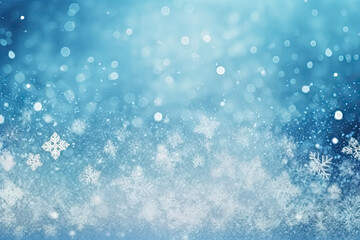 Obraz premium Blue bokeh background with snowflakes