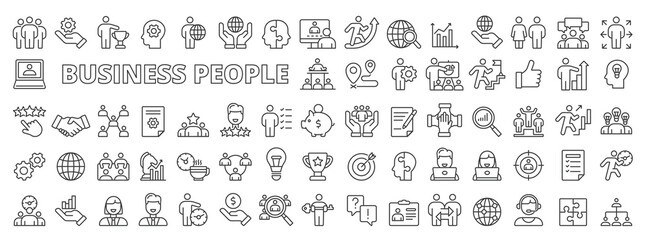 Fototapeta na wymiar Set of Business people icons in line design. Business,Teamwork, Collaboration, Leadership, Meeting, Communication, human resources, People vector illustrations.Business icons vector editable stroke