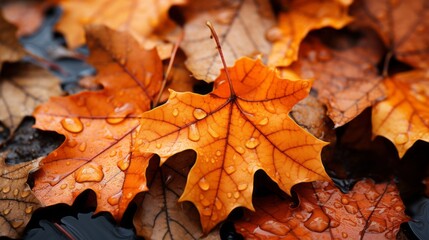 autumnal abstract background of fallen leaves close-up
