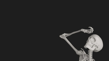 skeleton posing 3d render with black background