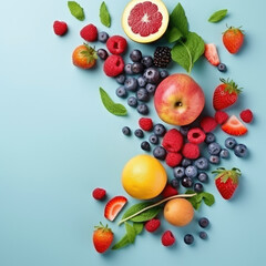 Different types of fruit on a colourful canvas