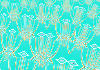 Decorative flowers, abstract background.  Green striped texture