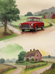 Fototapeta premium Cartoon car illustration. AI generated illustration
