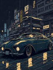 Cartoon car illustration. AI generated illustration