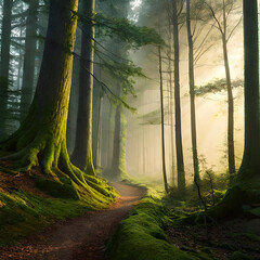Mystic Dawn: A Misty Forest Awakening