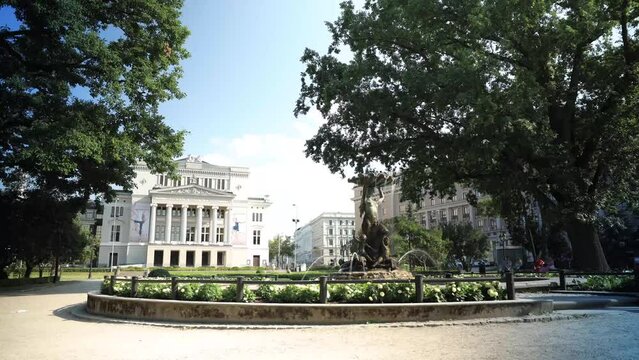 Timelapse of National Opera in Riga, Latvia during summer