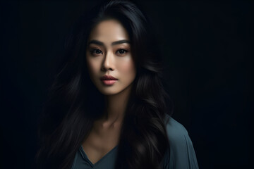 Fototapeta premium Generative ai portrait of beautiful asian woman on different color background